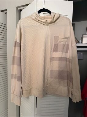 Cato Cream Crewneck Sweater with Check Patch Details